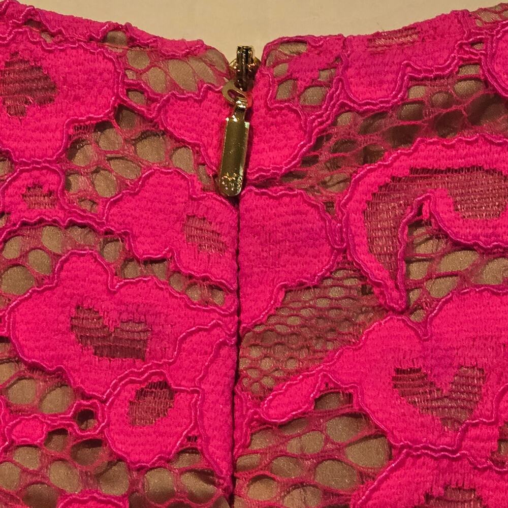 Trina Turk Iliana Hot Pink Lace Dress Size 12 Batwing Sleeve Wedding Guest - Picture 6 of 9